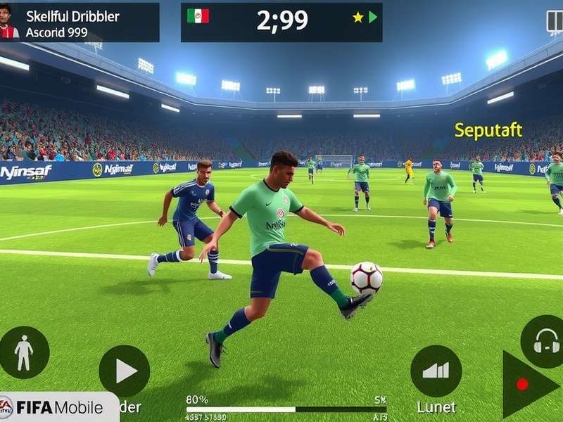FIFA Mobile Skillful Dribbler gameplay screenshot showing advanced dribbling mechanics